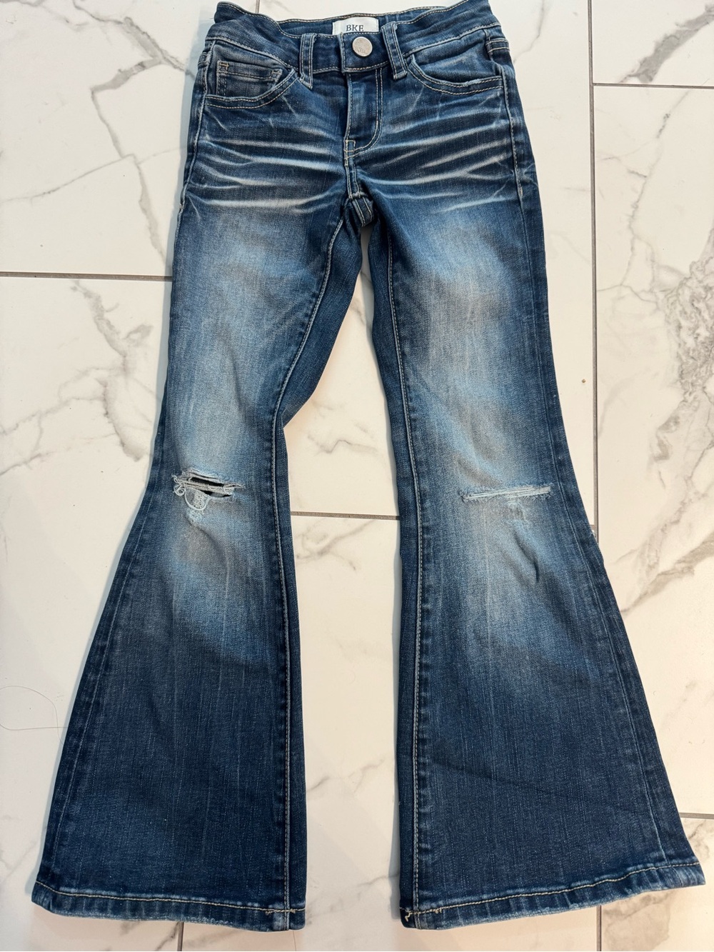 Girls BKE Blue Distressed Flare Jeans